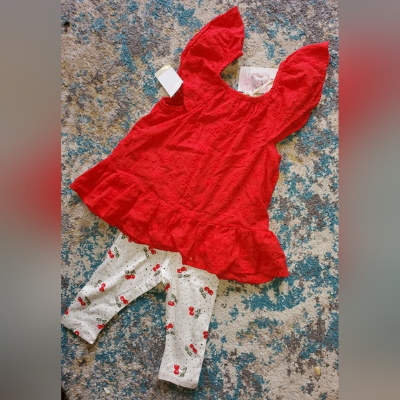 New Jessica Simpson Red Eyelet Tunic Top & Cherry Print Crop Leggings Set 24 Mos - Picture 11 of 14